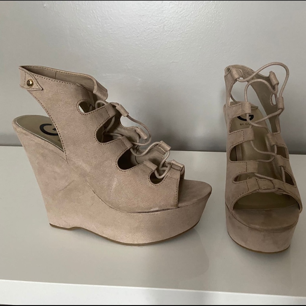 Beige Open Toe Wedges